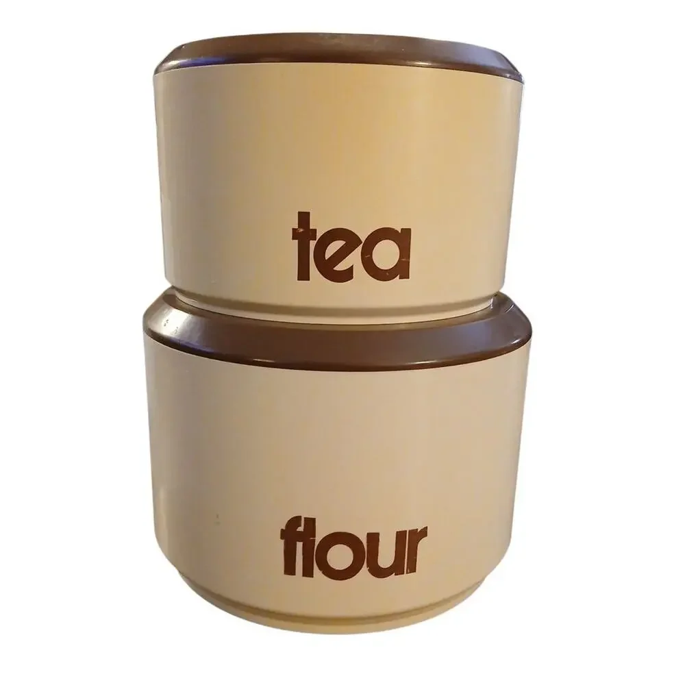 Vtg Sterilite 70's Canister's Flour Tea Brown Tan Plastic Lidded‎ Top 7